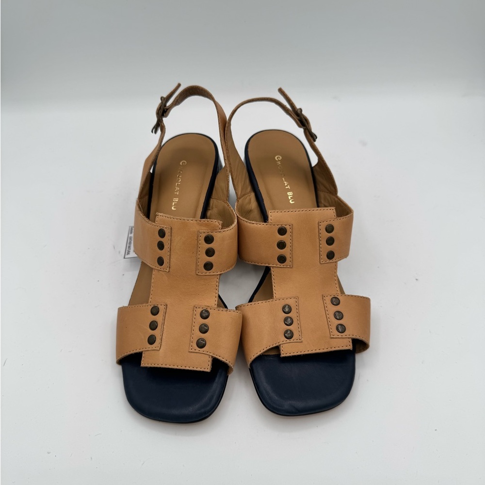 Chocolat Blu Women’s Leather Slingback Block Heel Sandal - Sz EUR 37, US 6.5/7
